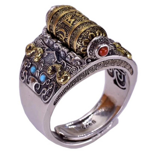 Feng Shui TIBETAN Prosperity/Prayer WHEEL RING Handcrafted 925 Silver