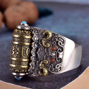 Feng Shui TIBETAN Prosperity/Prayer WHEEL RING Handcrafted 925 Silver