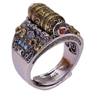 Feng Shui TIBETAN Prosperity/Prayer WHEEL RING Handcrafted 925 Silver UNISEX