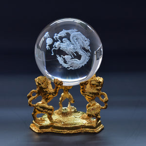 Laser Engraved Crystal Dragon Ball with Gold Base