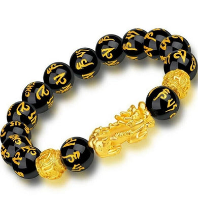 Obsidian Stone Beads Women man Bracelet Wristband Feng shui Gold plated Black Wealth Bracelet and Goodluck Jewelry